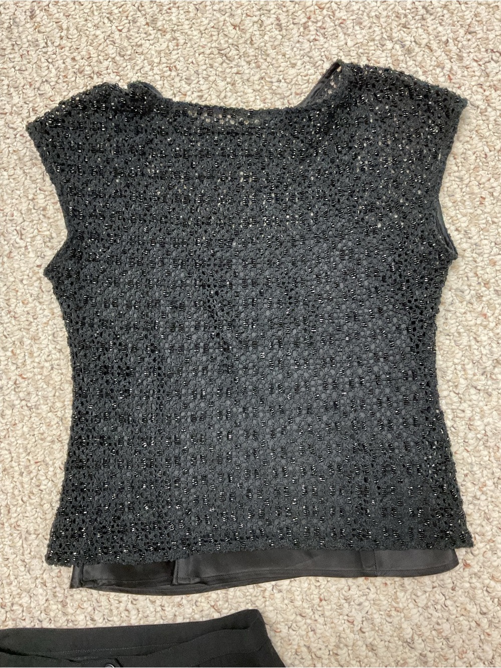 Black Sparkle Cap-Sleeve Beaded Knit Top